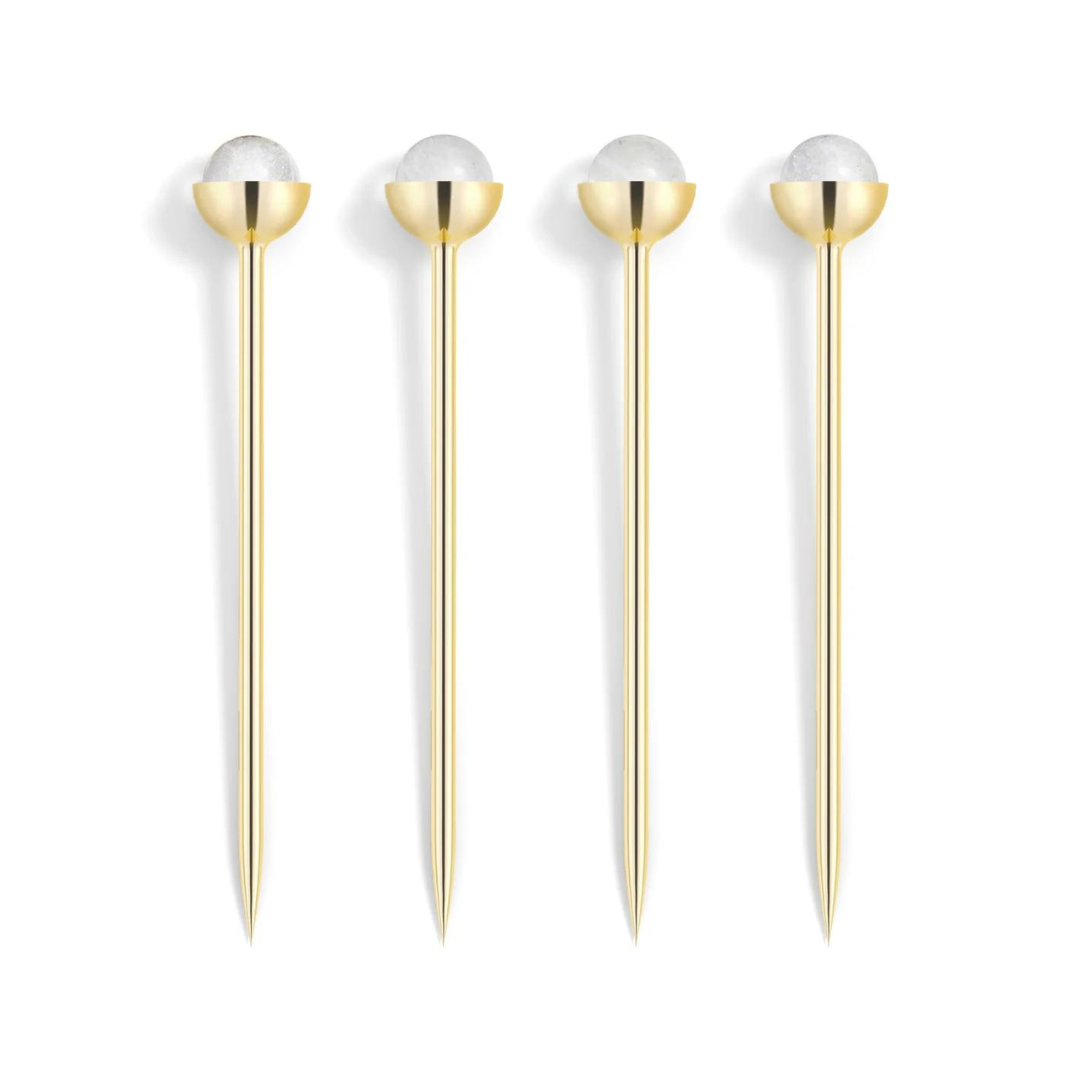 Hospitality Cocktail Picks, Gold & Crystal, Set of 4.