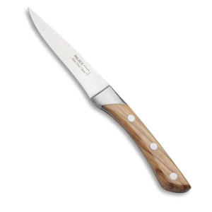 The Palace Steak Knives Set of 6 by Alain Saint-Joanis features shiny stainless steel blades and light brown wooden handles with three metal rivets, reflecting the brand’s renowned handmade quality.