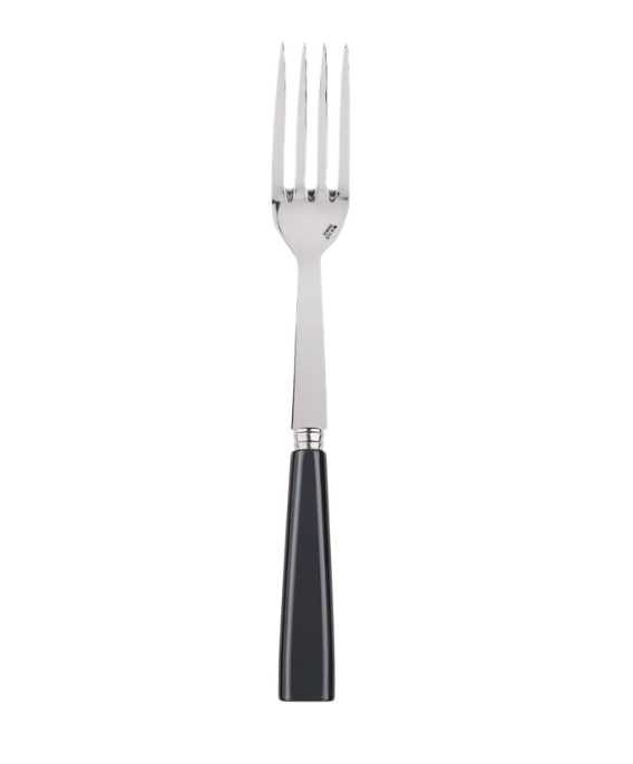 The Sabre Icone Serving Fork features four metal tines and a black handle, displayed against a plain white background.
