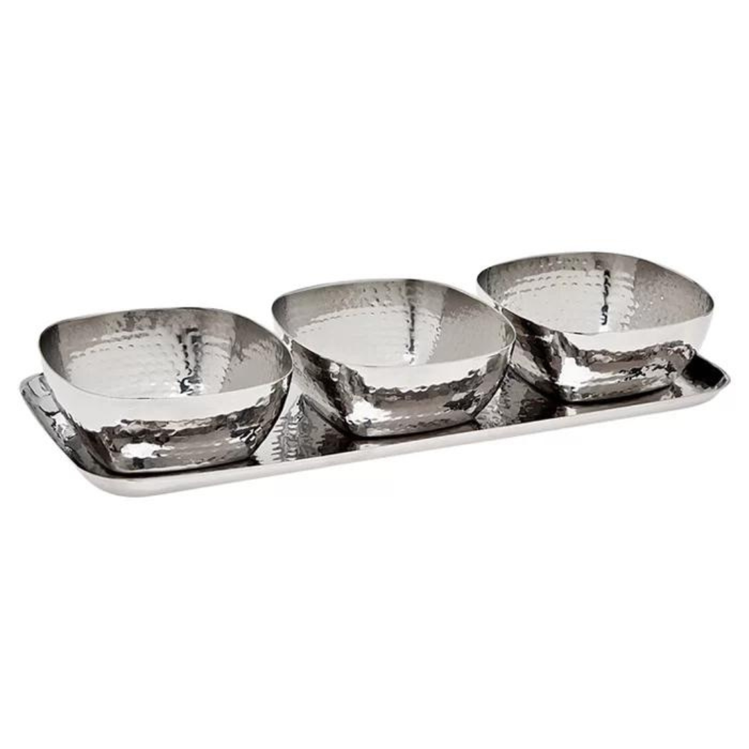 Hammered Tray Set of 3 Square Bowls - Large