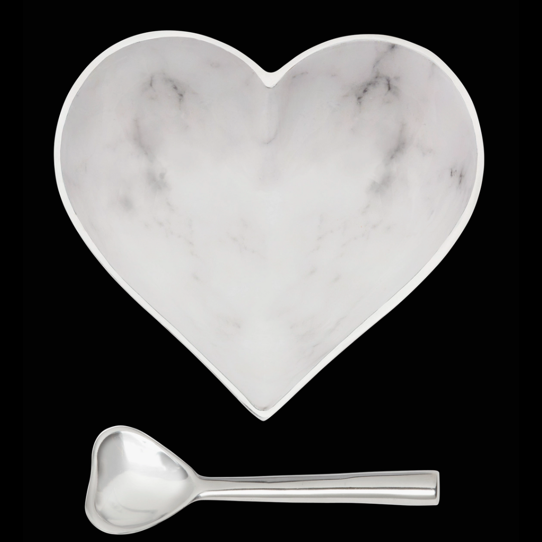 Happy Heart Bowl With Spoon in White Marble