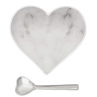 Happy Heart Bowl With Spoon in White Marble