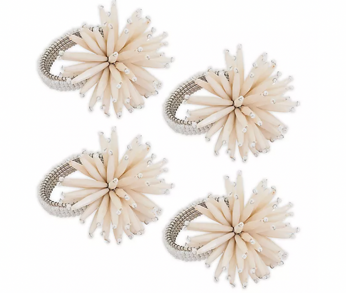 Summer Beaded Ivory Napkin Ring Set of 4