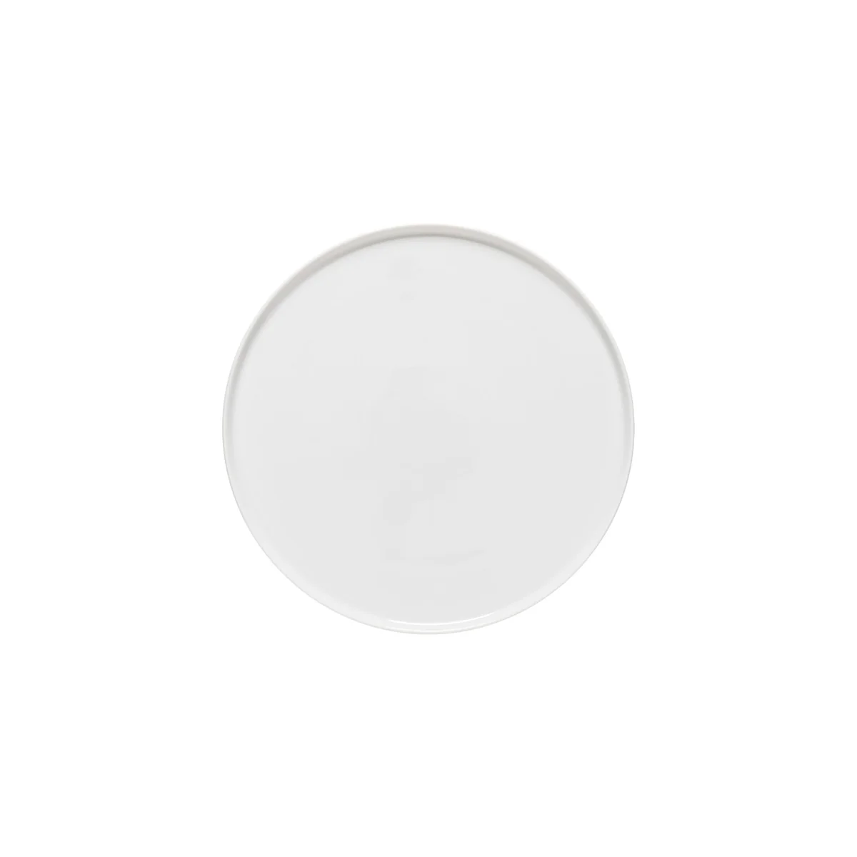 A round, plain white plate from the Costa Nova Resonance Porcelain Dinnerware collection by Costa Nova, photographed from above on a white background.