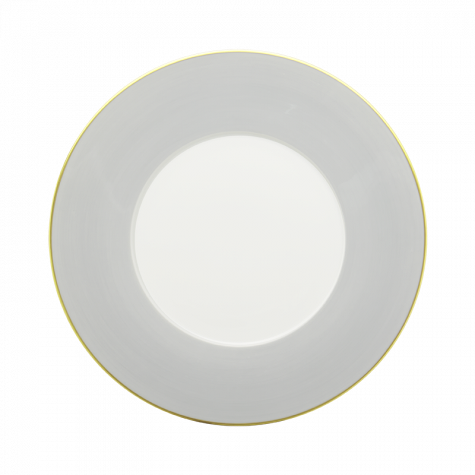 A grey Lexington Dinnerware plate by Mottahedeh/Robert Haviland, viewed from above on a white background.