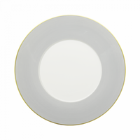 A grey Lexington Dinnerware plate by Mottahedeh/Robert Haviland, viewed from above on a white background.