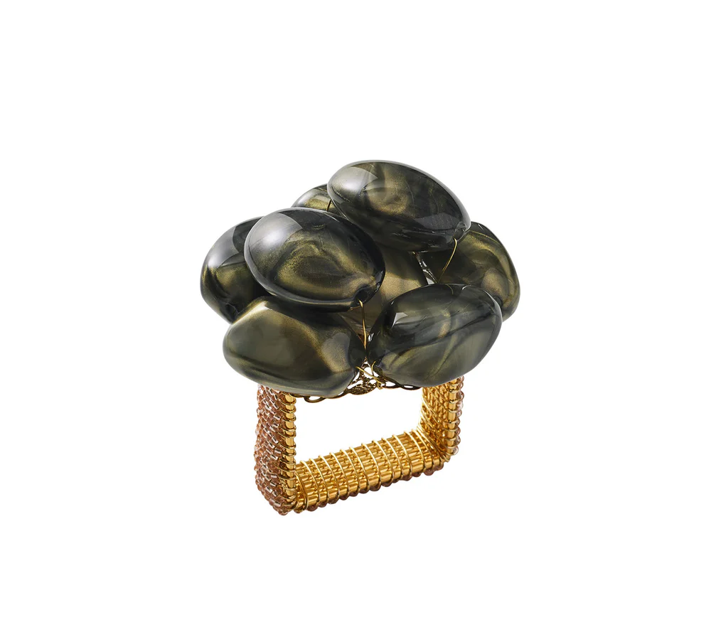 Bonton Napkin Ring Set of 4 - Grey & Gold
