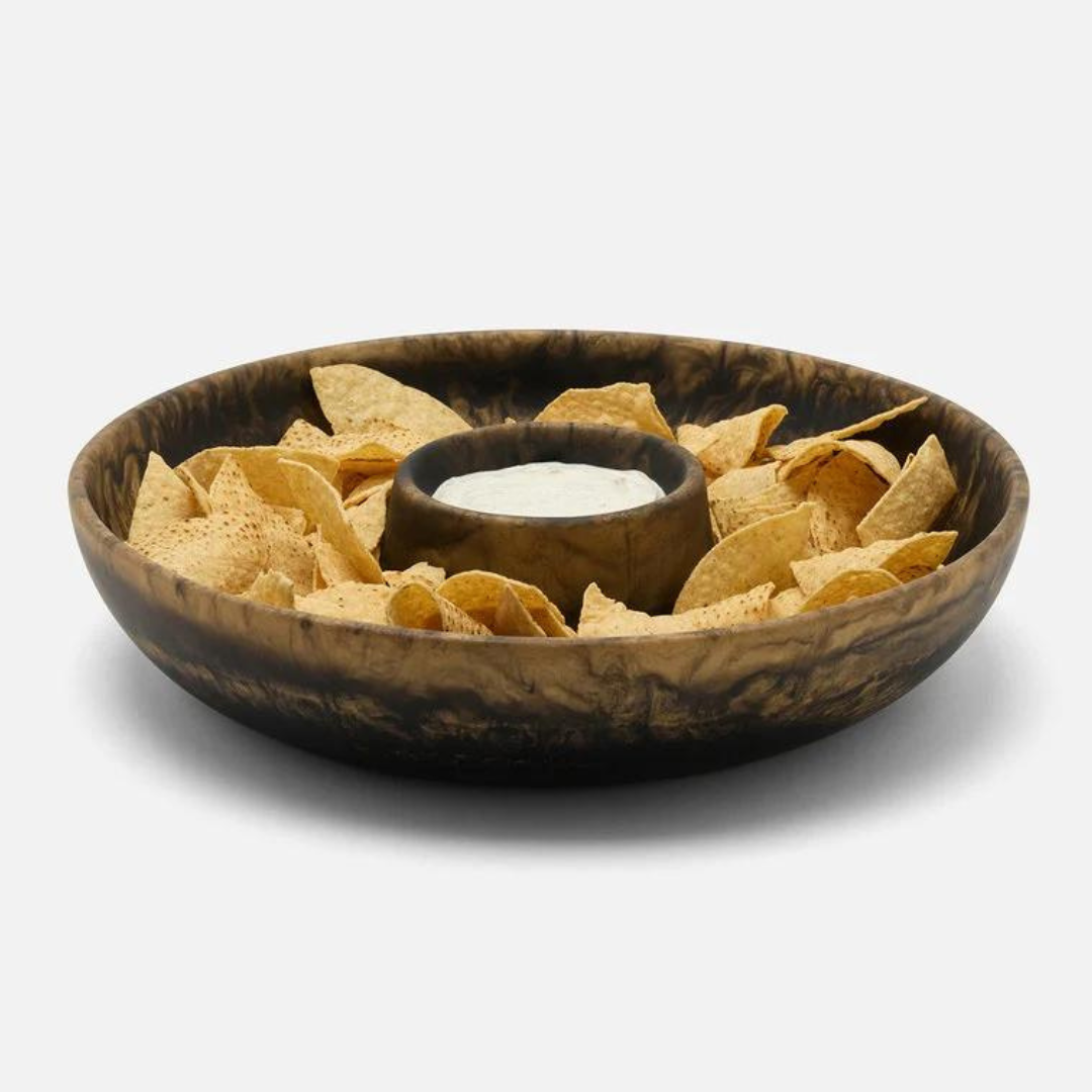 Hugo Resin Black & Gold Chip and Dip Bowl