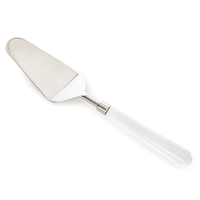 The Coco Clear Acrylic Dessert Server by Inspired Generations, featuring a flat, triangular blade and a sleek handle, is displayed on a white background—an ideal addition to any modern tablescape.