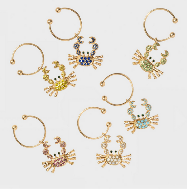 Wine Charms - Colorful Crabs Set of 6
