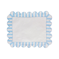 Jardin Linen Scalloped Stripe Rectangle Placemat Set of 4 - Blue.