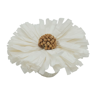 Raffia Flower Napkin Ring Set of 4