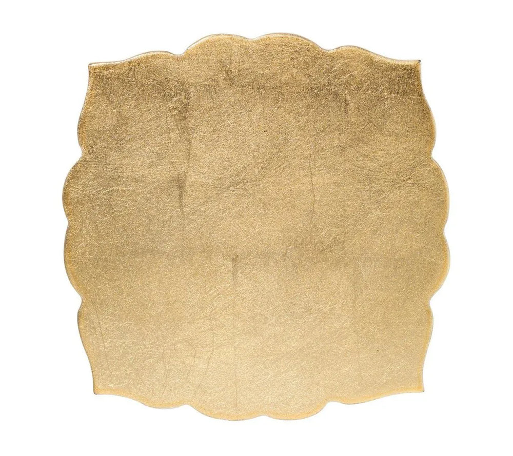 Guzzini Fez Placemat, Set of 4, featuring a gold MDF construction with a scalloped edge and a subtly textured surface, shown on a white background.