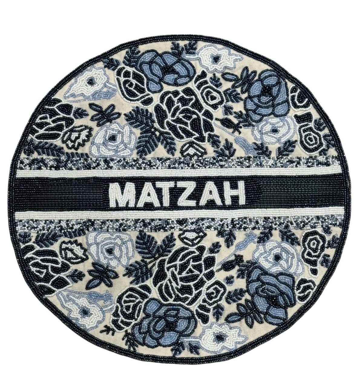 Floral Beaded Matzah Cover - Blue Mix