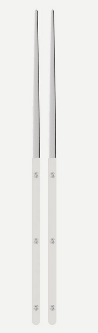 A pair of Sabre Bistrot Solid Chopsticks S/2- with white handles and three small screws on each handle, displayed vertically on a plain white background.