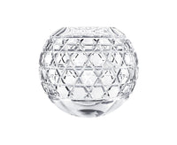 Clear spherical Royal Vase - from Saint-Louis with a faceted geometric pattern.