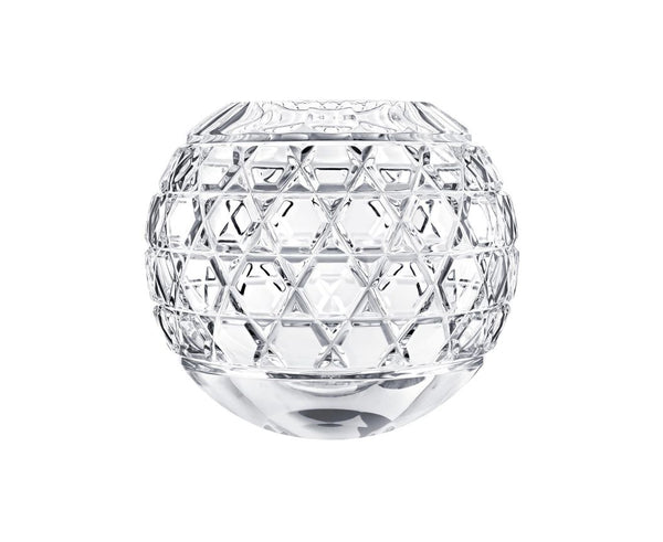 Clear spherical Royal Vase - from Saint-Louis with a faceted geometric pattern.