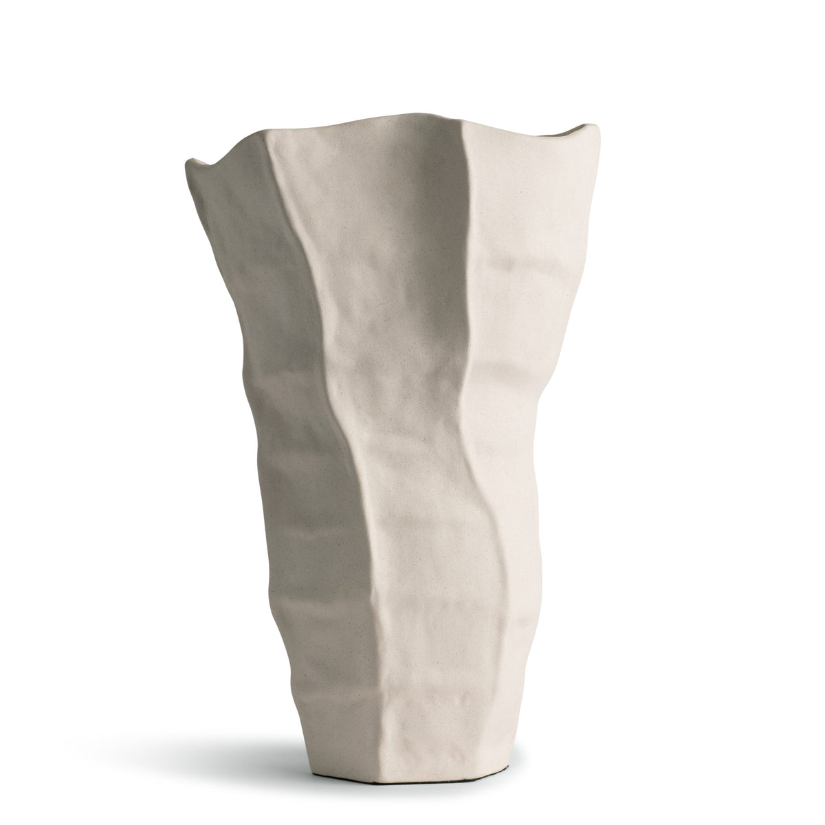 The Lucille Vase by FlowDecor Inc. is a tall, off-white ceramic piece featuring an irregular, wavy, and textured sculptural surface. Standing upright on a white background, it exemplifies artisanal-quality craftsmanship.