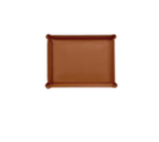 Rectangular brown Leather Ottoman Tray by Graphic Image with folded corners.