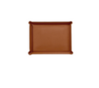 Rectangular brown Leather Ottoman Tray by Graphic Image with folded corners.