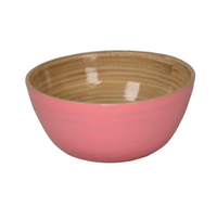 The Albert L Bamboo Classic - Mini Dip Bowl features a pink exterior and natural wood interior. Made from food-safe bamboo, this durable bowl is ideal for stylish serving or display. Shown isolated on a white background.
