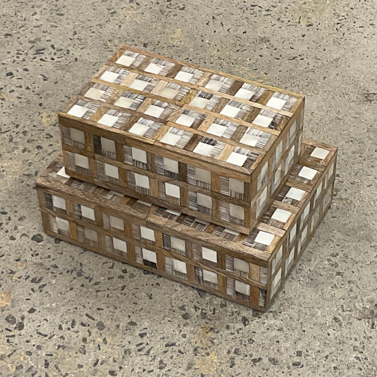 Plaid Wood and Bone Box -