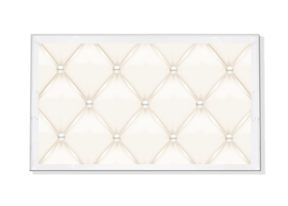 Tufted Silk Pearls Vanity Tray - Champagne