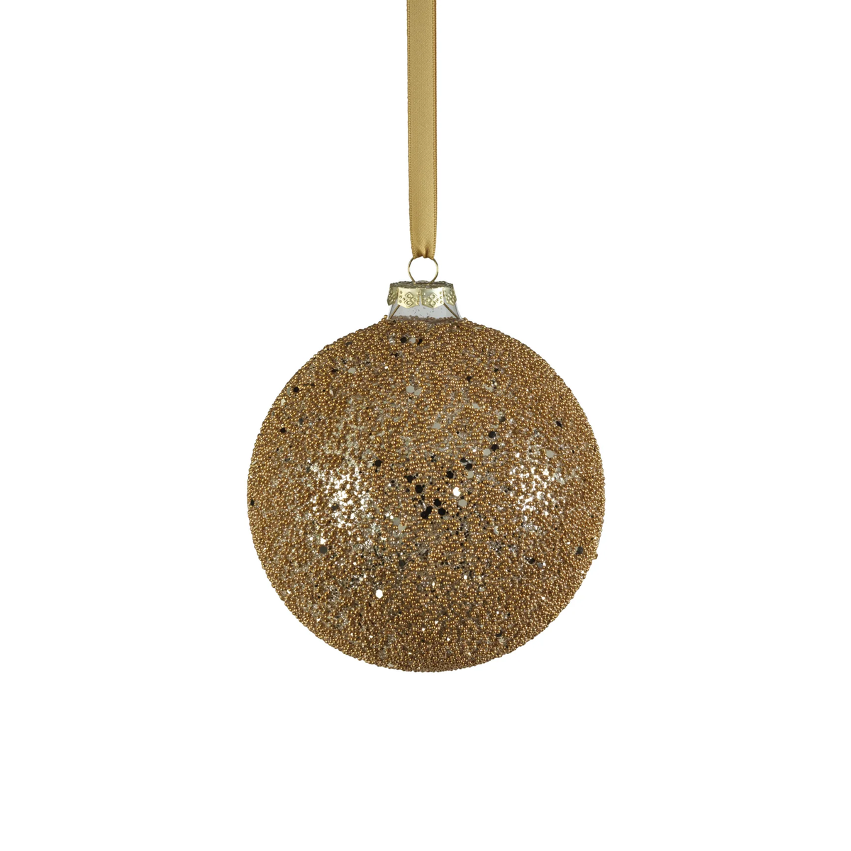 Beaded Ball Ornament Gold -