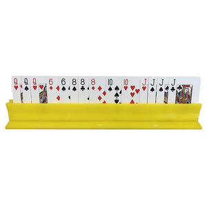 The Canasta Sets Canasta Rack holds playing cards upright and organized, showing assorted suits and numbers—ideal for arranging your Canasta set or other card game accessories.