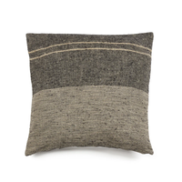 The Libeco Home Francis Pillow 25 x 25 features natural flax in a textured, two-tone dark gray and light beige stripe design. Its visible woven pattern and modern square shape bring subtle style to any space.