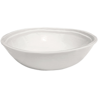 The Relish Double Line Melamine Dinnerware in White, shown with a gently rounded rim against a white background, is ideal for outdoor entertaining when paired with your favorite melamine dinner plate.