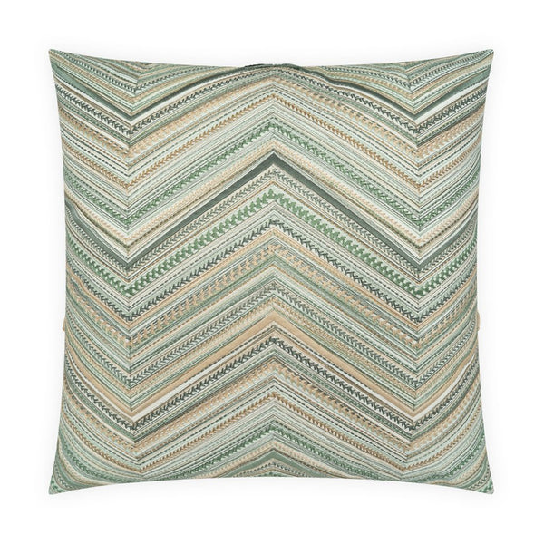 The Marquise Pillow 22 x 22 by D.V. KAP / Canaan Company features a chevron pattern in earthy green, beige, and tan tones for a natural, cozy look with Missoni-inspired zigzag stripes.