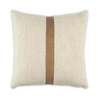 The Moss Studio Bruno Pillow in Bisque & Camel features a square, cream-colored design accented by a vertical, light brown suede strip running down the center. Crafted as a leather accent pillow, its fabric is soft and subtly textured, making it an ideal addition to modern interiors. Shown against a plain white background.