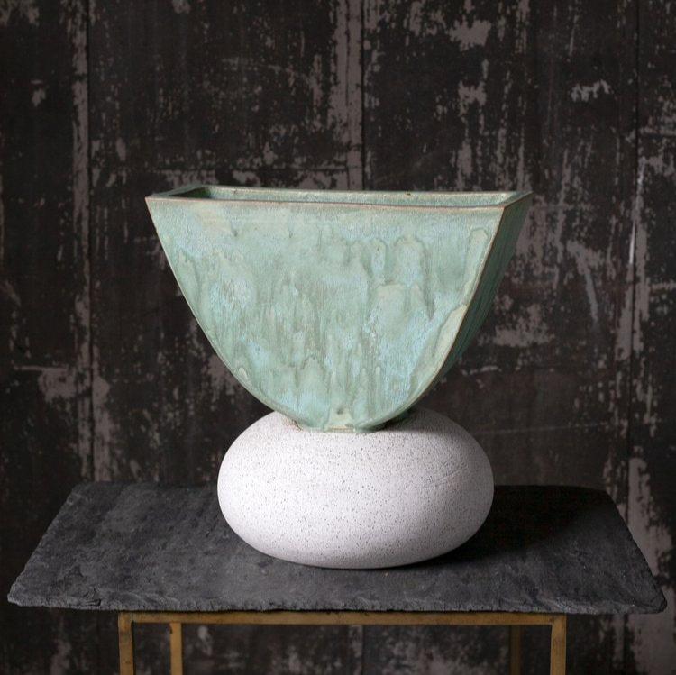 Ash Green & White Vase