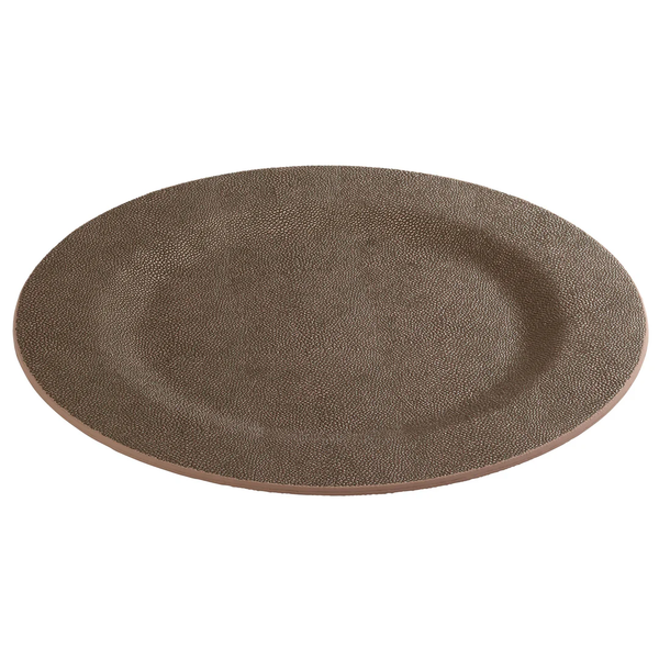 The Bodrum Stingray Charger Bronze S/4 features round, flat charger plates with a slightly raised rim and textured surface in brown, displayed on a white background.