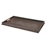 Large Addison Ross Faux Shagreen Tray Anthracite - Rectangle - Large with raised edges and bronze metal handles.