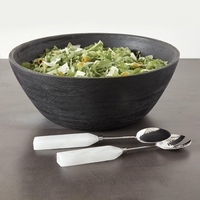 Mango Wood Textured Salad Bowl - Black.