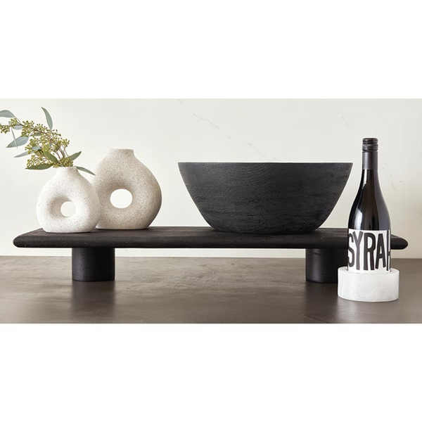 Mango Wood Textured Salad Bowl - Black.