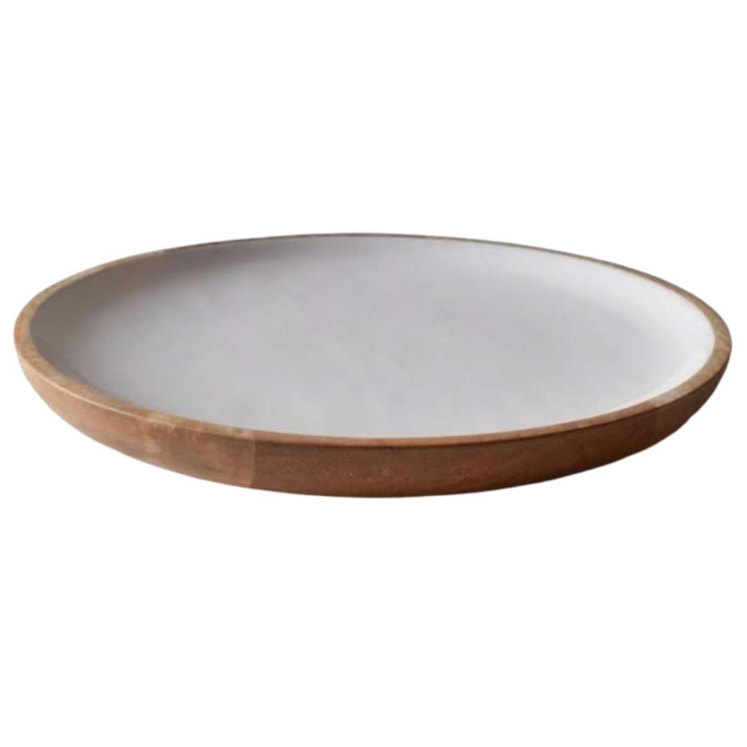 Mayan Wood Round Platter White