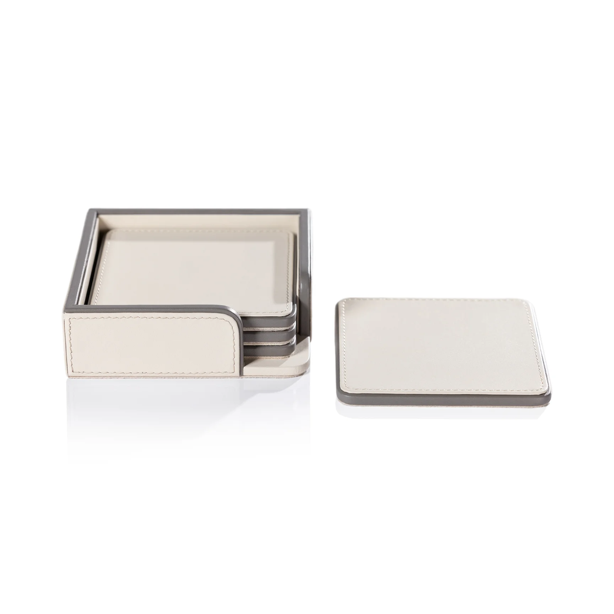 Napoli Leather Coaster Set of 4 - Cream & Grey