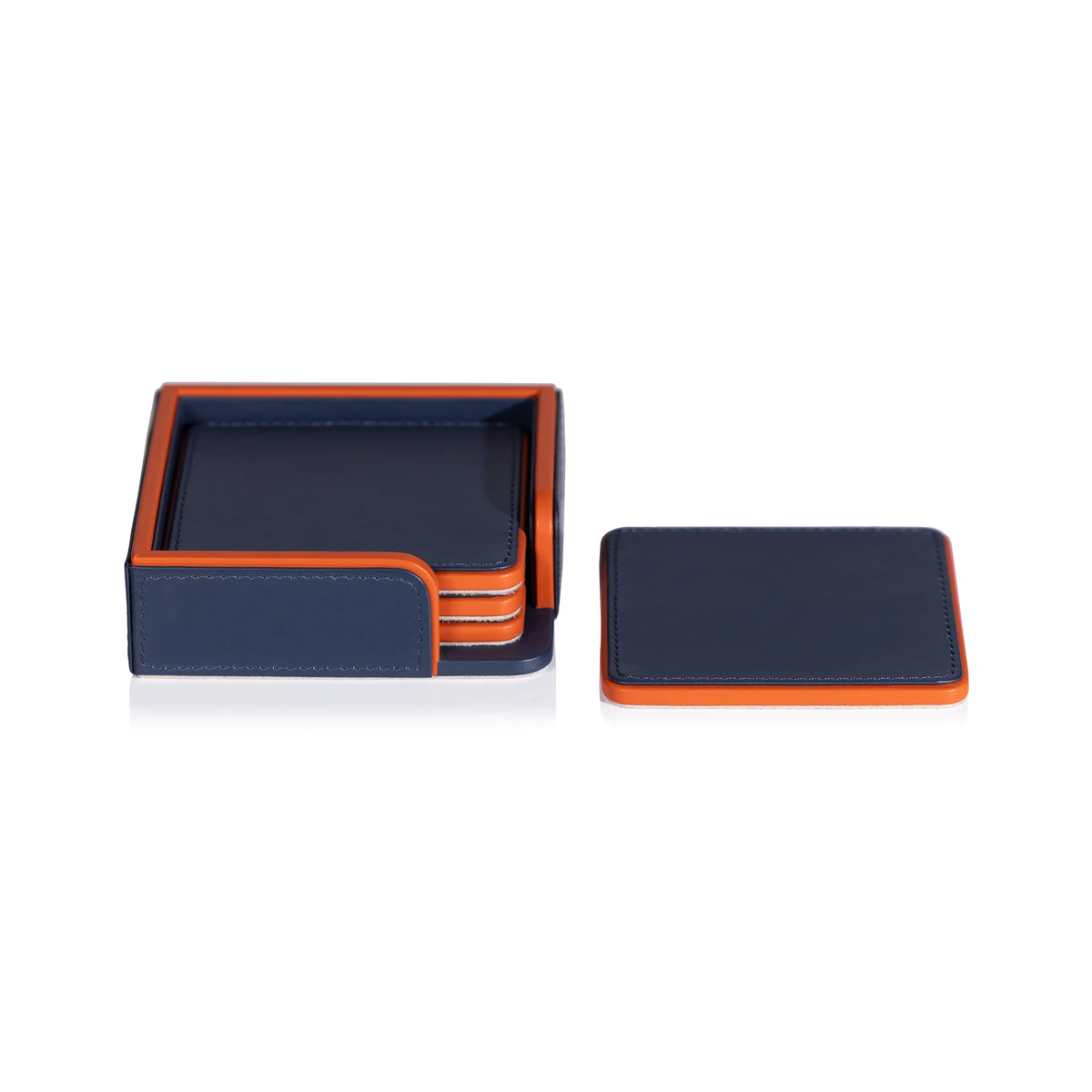 Napoli Leather Coaster Set of 4 - Navy & Orange