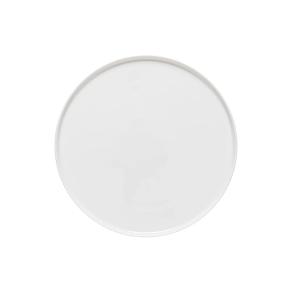A plain, round, white plate from the Costa Nova Resonance Porcelain Dinnerware collection by Costa Nova is photographed from above on a white background.