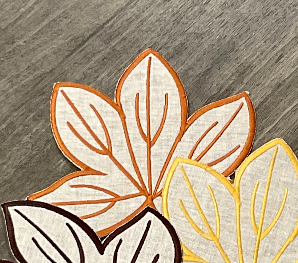 Harvest Embroidered Linen Leaf Table Accent Set of 4