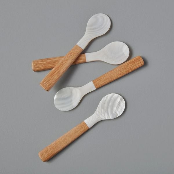 Mother of Pearl & Bamboo Spoons - Set of 4.