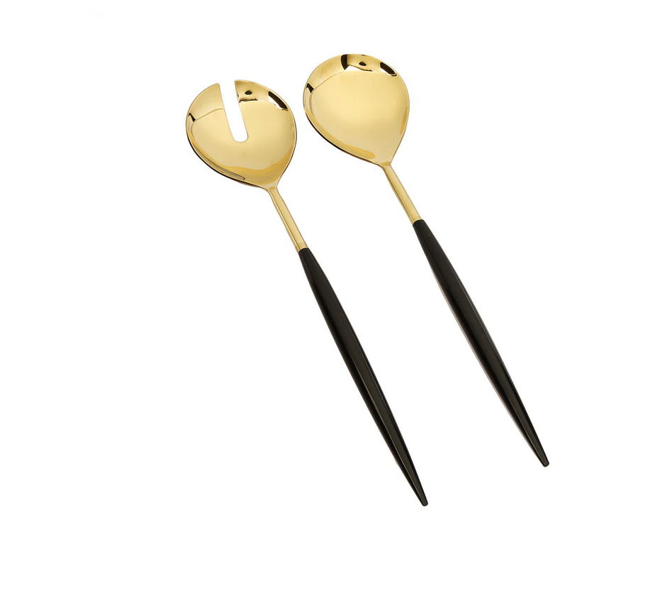 Black  & Gold Handle Salad Servers