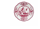 The Beatriz Ball Faenza Melamine Dinnerware Deep Pink - Set of 4 - features Italian-inspired plates with deep pink floral and geometric patterns, displayed against a plain white background.