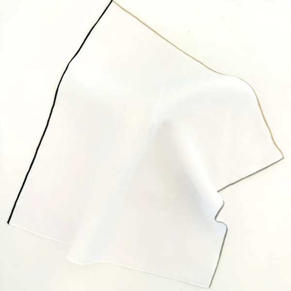 Linen Napkin Set of 4 - White with Neutral Hem