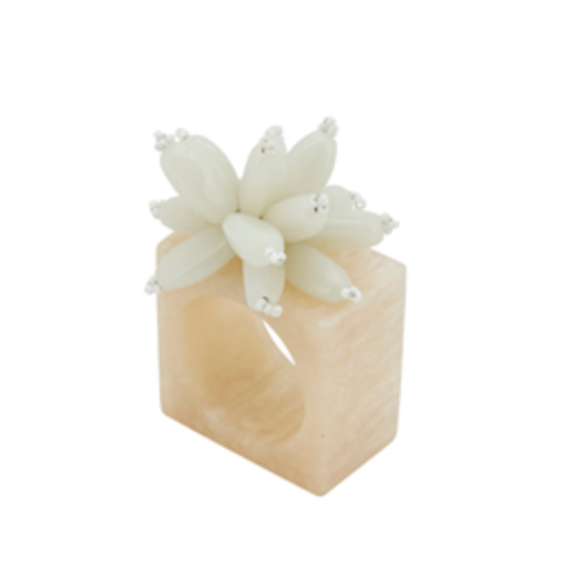 Beaded Resin Napkin Ring Set of 4 - Ivory