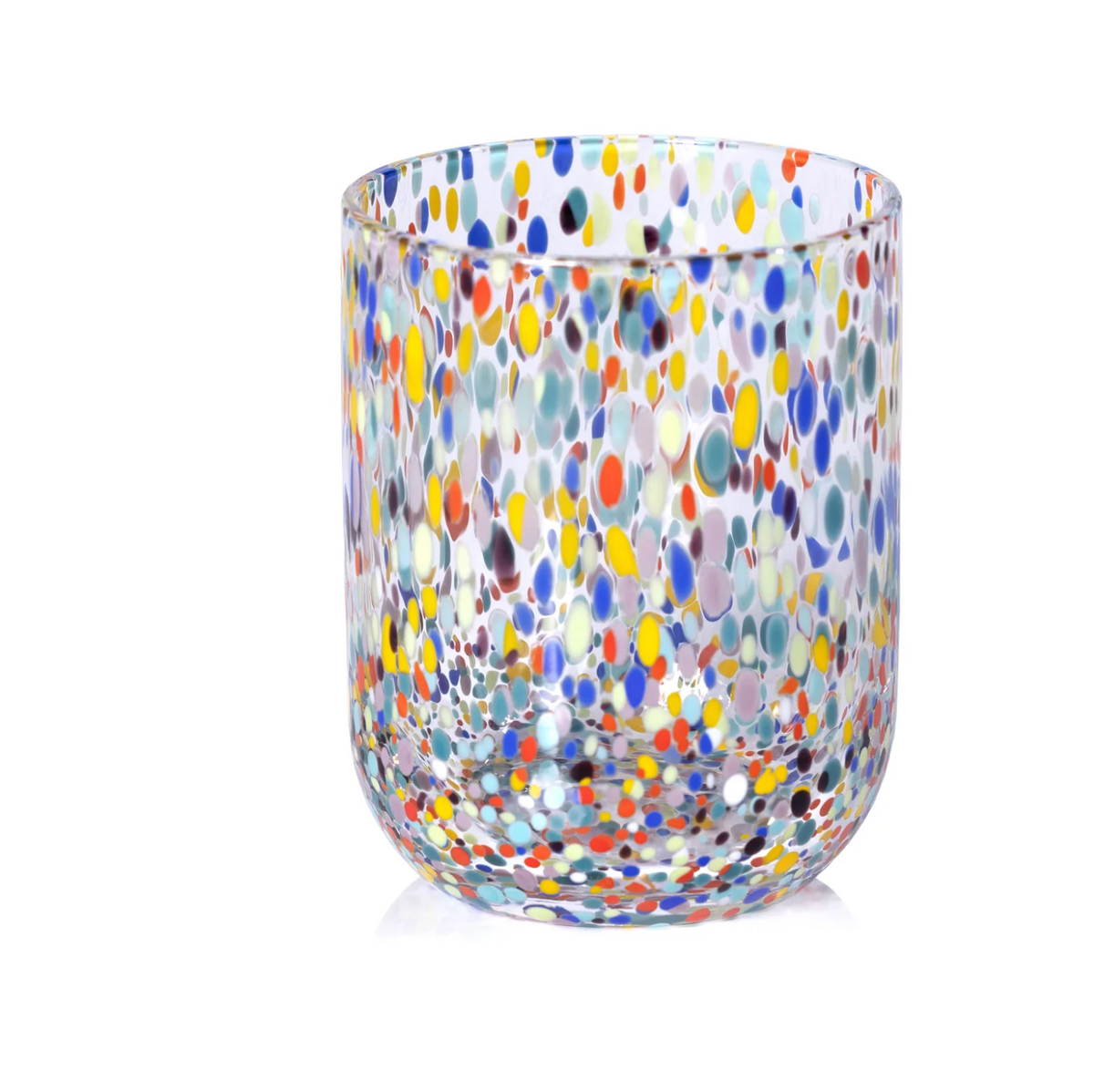 The Zodax Spritz Sprinkles Tumbler features colorful spots in blue, yellow, red, orange, and purple—ideal for adding vibrant charm to your festive tableware. Shown on a white background.