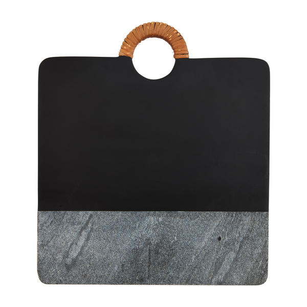 Rattan Vines Handle Black Wood Marble Cheeseboard
